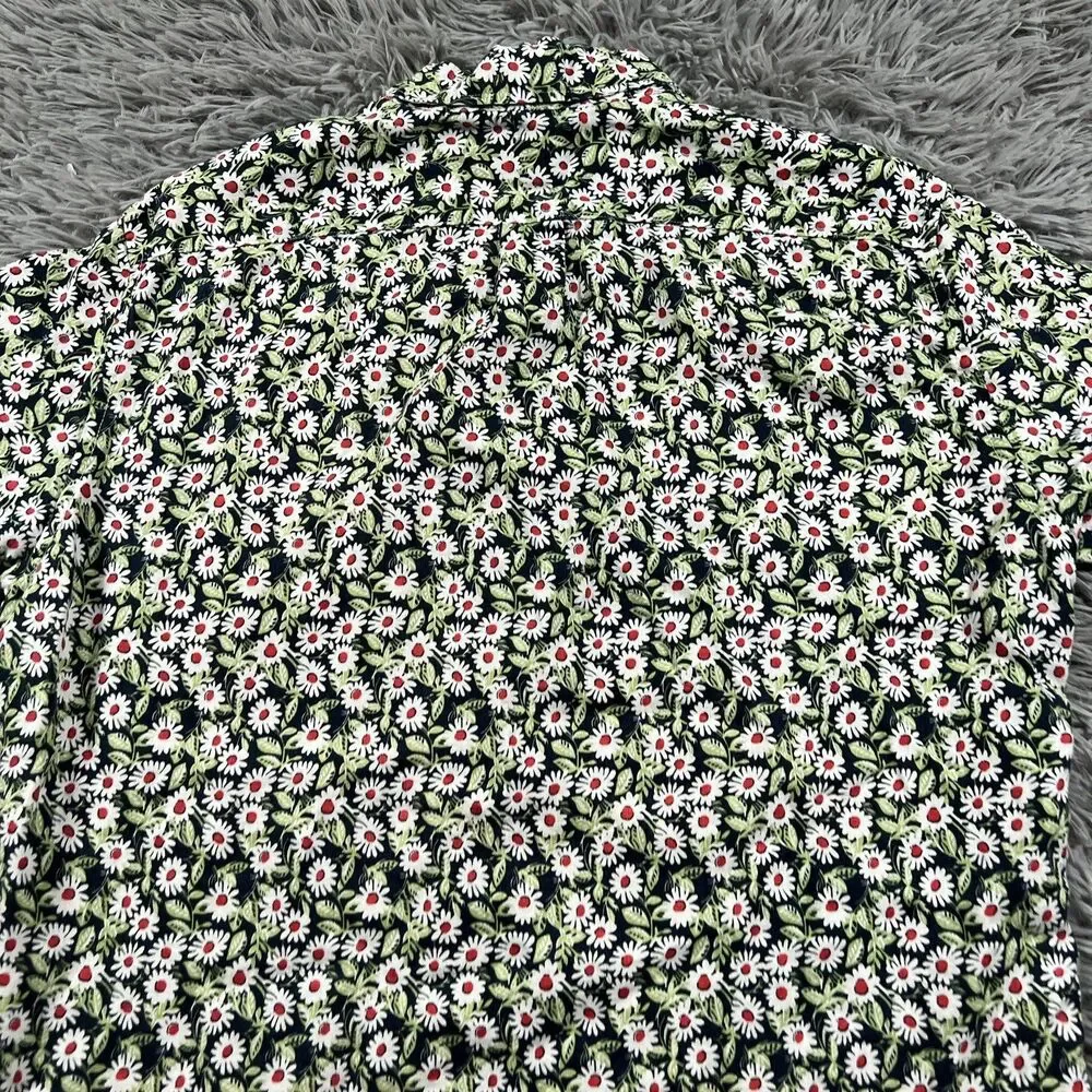 J Crew Adult Shirt Medium Green White Button Down Linen Floral All Over Mens